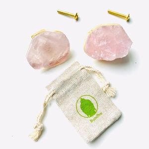 Rose Quartz Crystal Slab Gold Drawer Knobs, Pack of 4